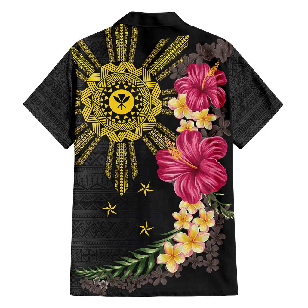 Hawaii and Philippines Together Family Matching Off Shoulder Maxi Dress and Hawaiian Shirt Hibiscus Flower and Sun Badge Polynesian Pattern Coloful