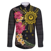 Hawaii and Philippines Together Family Matching Off Shoulder Short Dress and Hawaiian Shirt Hibiscus Flower and Sun Badge Polynesian Pattern Coloful LT03 Dad's Shirt - Long Sleeve Black - Polynesian Pride
