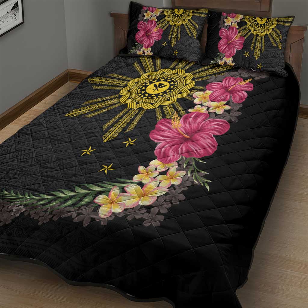 Hawaii and Philippines Together Quilt Bed Set Hibiscus Flower and Sun Badge Polynesian Pattern Coloful LT03 - Polynesian Pride