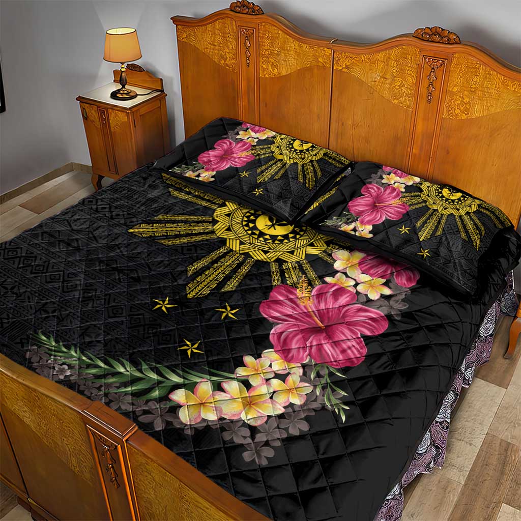 Hawaii and Philippines Together Quilt Bed Set Hibiscus Flower and Sun Badge Polynesian Pattern Coloful LT03 - Polynesian Pride