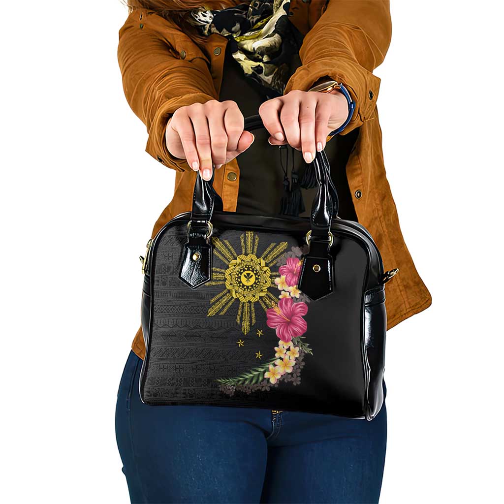 Hawaii and Philippines Together Shoulder Handbag Hibiscus Flower and Sun Badge Polynesian Pattern Coloful LT03 One Size Black - Polynesian Pride