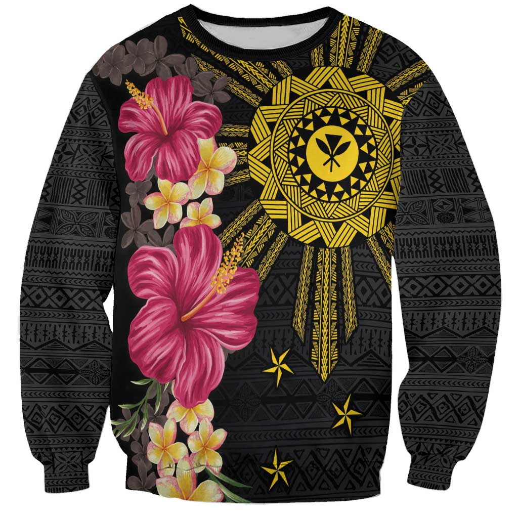 Hawaii and Philippines Together Sweatshirt Hibiscus Flower and Sun Badge Polynesian Pattern Coloful LT03 Unisex Black - Polynesian Pride