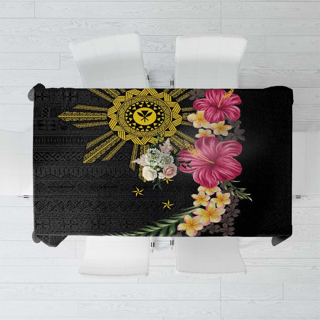 Hawaii and Philippines Together Tablecloth Hibiscus Flower and Sun Badge Polynesian Pattern Coloful LT03 Black - Polynesian Pride