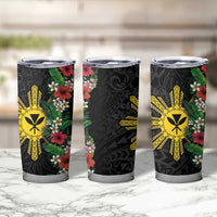 Hawaii and Philippines Together Tumbler Cup Hibiscus Flower and Sun Badge Polynesian Pattern Coloful