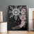 Hawaii and Philippines Together Canvas Wall Art Hibiscus Flower and Sun Badge Polynesian Pattern Grayscale