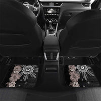 Hawaii and Philippines Together Car Mats Hibiscus Flower and Sun Badge Polynesian Pattern Grayscale