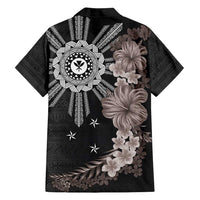 Hawaii and Philippines Together Family Matching Long Sleeve Bodycon Dress and Hawaiian Shirt Hibiscus Flower and Sun Badge Polynesian Pattern Grayscale LT03 - Polynesian Pride