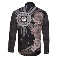 Hawaii and Philippines Together Family Matching Mermaid Dress and Hawaiian Shirt Hibiscus Flower and Sun Badge Polynesian Pattern Grayscale LT03 - Polynesian Pride