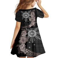 Hawaii and Philippines Together Family Matching Off The Shoulder Long Sleeve Dress and Hawaiian Shirt Hibiscus Flower and Sun Badge Polynesian Pattern Grayscale LT03 - Polynesian Pride
