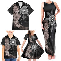 Hawaii and Philippines Together Family Matching Tank Maxi Dress and Hawaiian Shirt Hibiscus Flower and Sun Badge Polynesian Pattern Grayscale LT03 - Polynesian Pride