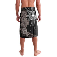 Hawaii and Philippines Together Lavalava Hibiscus Flower and Sun Badge Polynesian Pattern Grayscale