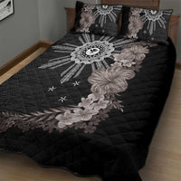 Hawaii and Philippines Together Quilt Bed Set Hibiscus Flower and Sun Badge Polynesian Pattern Grayscale LT03 - Polynesian Pride