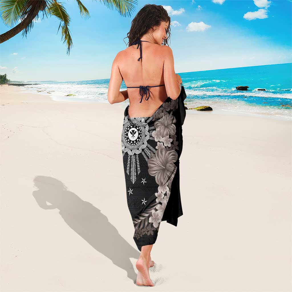 Hawaii and Philippines Together Sarong Hibiscus Flower and Sun Badge Polynesian Pattern Grayscale