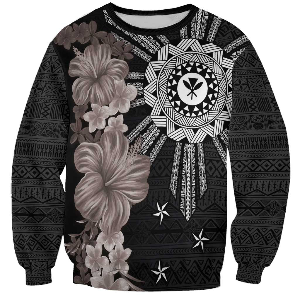 Hawaii and Philippines Together Sweatshirt Hibiscus Flower and Sun Badge Polynesian Pattern Grayscale