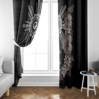 Hawaii and Philippines Together Window Curtain Hibiscus Flower and Sun Badge Polynesian Pattern Grayscale