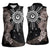 Hawaii and Philippines Together Women Sleeveless Polo Shirt Hibiscus Flower and Sun Badge Polynesian Pattern Grayscale