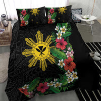 Tropical Hawaii and Philippines Bedding Set Kanaka Maoli and Sun Badge Batok Tattoo Colorful