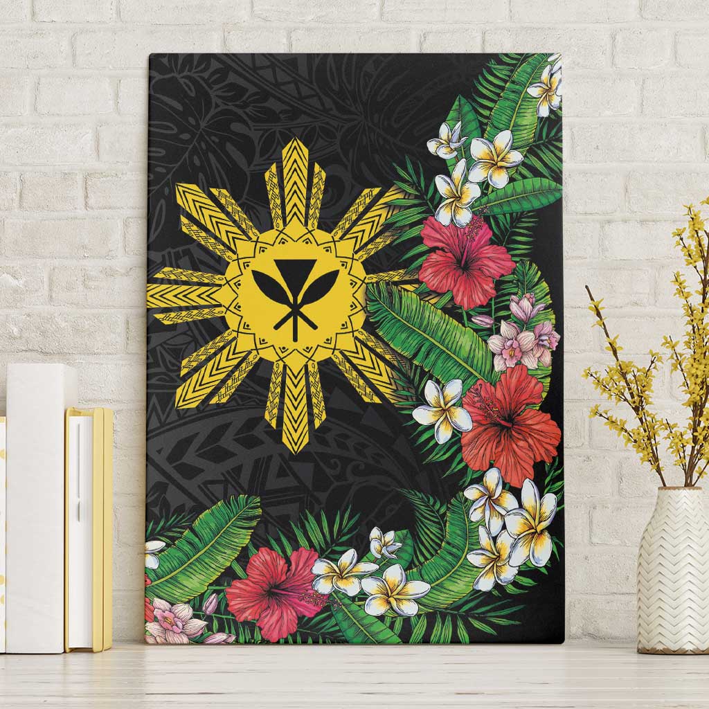 Tropical Hawaii and Philippines Canvas Wall Art Kanaka Maoli and Sun Badge Batok Tattoo Colorful