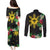 Tropical Hawaii and Philippines Couples Matching Puletasi and Long Sleeve Button Shirt Kanaka Maoli and Sun Badge Batok Tattoo Colorful