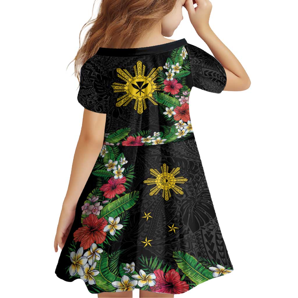 Tropical Hawaii and Philippines Family Matching Long Sleeve Bodycon Dress and Hawaiian Shirt Kanaka Maoli and Sun Badge Batok Tattoo Colorful LT03 - Polynesian Pride
