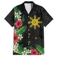 Tropical Hawaii and Philippines Family Matching Long Sleeve Bodycon Dress and Hawaiian Shirt Kanaka Maoli and Sun Badge Batok Tattoo Colorful LT03 Dad's Shirt - Short Sleeve Black - Polynesian Pride