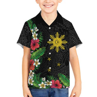 Tropical Hawaii and Philippines Family Matching Long Sleeve Bodycon Dress and Hawaiian Shirt Kanaka Maoli and Sun Badge Batok Tattoo Colorful LT03 Son's Shirt Black - Polynesian Pride