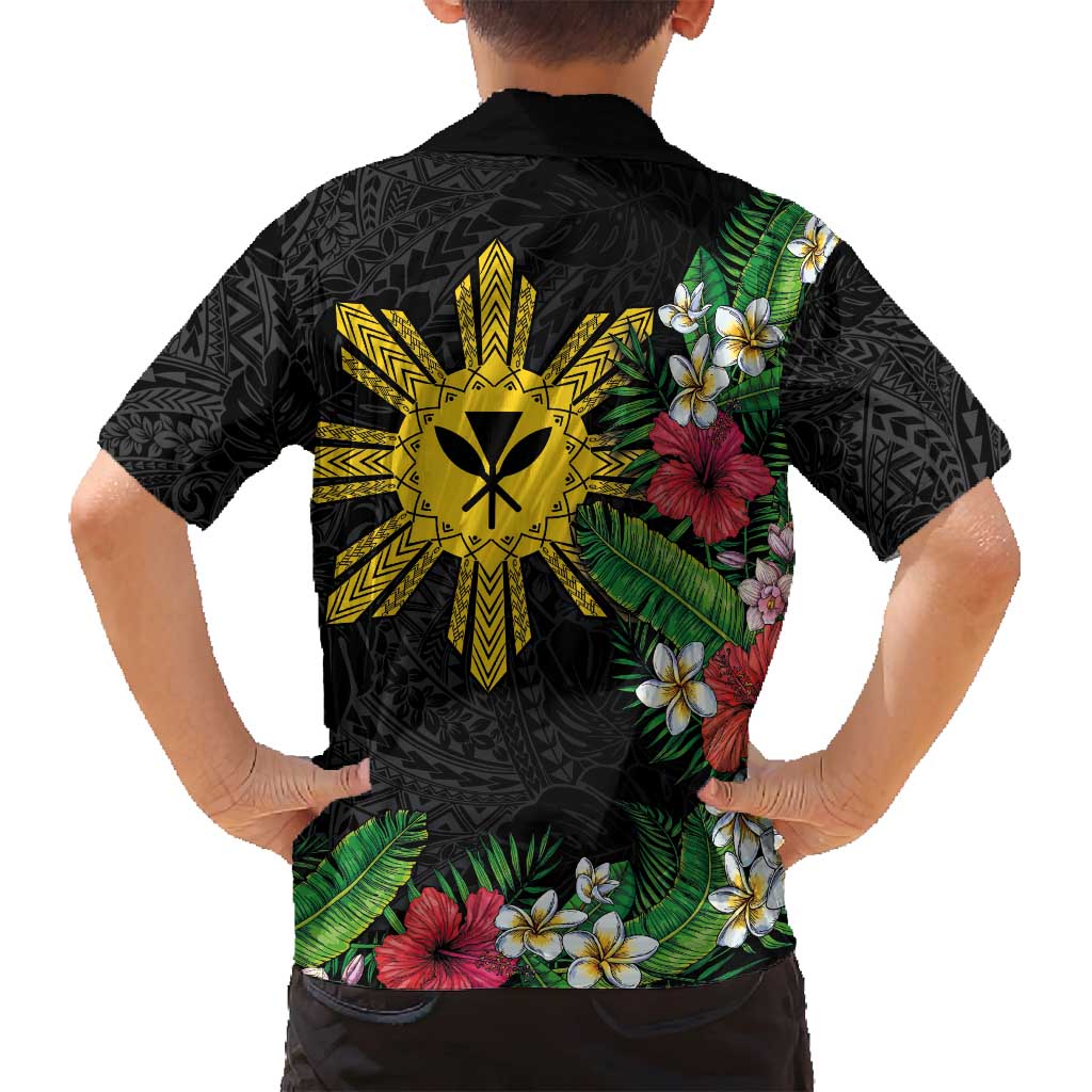 Tropical Hawaii and Philippines Family Matching Off Shoulder Maxi Dress and Hawaiian Shirt Kanaka Maoli and Sun Badge Batok Tattoo Colorful