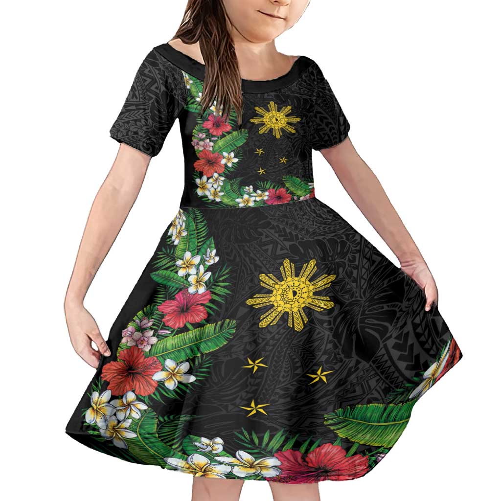 Tropical Hawaii and Philippines Family Matching Off Shoulder Maxi Dress and Hawaiian Shirt Kanaka Maoli and Sun Badge Batok Tattoo Colorful