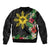 Tropical Hawaii and Philippines Sleeve Zip Bomber Jacket Kanaka Maoli and Sun Badge Batok Tattoo Colorful