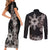 Tropical Hawaii and Philippines Couples Matching Short Sleeve Bodycon Dress and Long Sleeve Button Shirt Kanaka Maoli and Sun Badge Batok Tattoo Grayscale