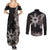 Tropical Hawaii and Philippines Couples Matching Summer Maxi Dress and Long Sleeve Button Shirt Kanaka Maoli and Sun Badge Batok Tattoo Grayscale