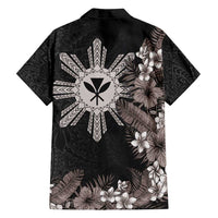 Tropical Hawaii and Philippines Family Matching Long Sleeve Bodycon Dress and Hawaiian Shirt Kanaka Maoli and Sun Badge Batok Tattoo Grayscale LT03 - Polynesian Pride