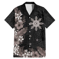 Tropical Hawaii and Philippines Family Matching Mermaid Dress and Hawaiian Shirt Kanaka Maoli and Sun Badge Batok Tattoo Grayscale LT03 Dad's Shirt - Short Sleeve Black - Polynesian Pride