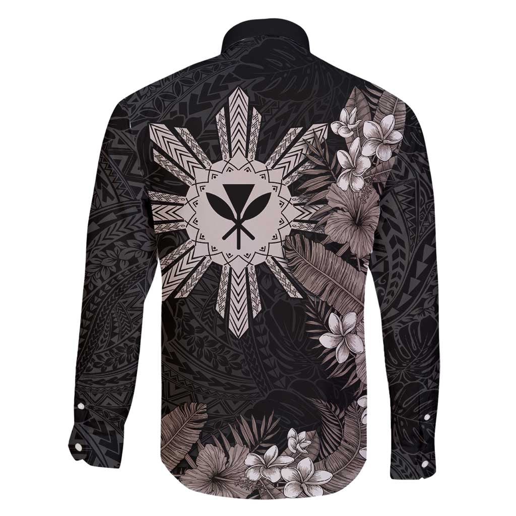 Tropical Hawaii and Philippines Family Matching Mermaid Dress and Hawaiian Shirt Kanaka Maoli and Sun Badge Batok Tattoo Grayscale LT03 - Polynesian Pride