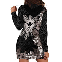 Tropical Hawaii and Philippines Hoodie Dress Kanaka Maoli and Sun Badge Batok Tattoo Grayscale