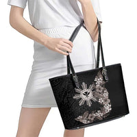 Tropical Hawaii and Philippines Leather Tote Bag Kanaka Maoli and Sun Badge Batok Tattoo Grayscale