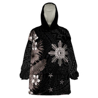 Tropical Hawaii and Philippines Wearable Blanket Hoodie Kanaka Maoli and Sun Badge Batok Tattoo Grayscale