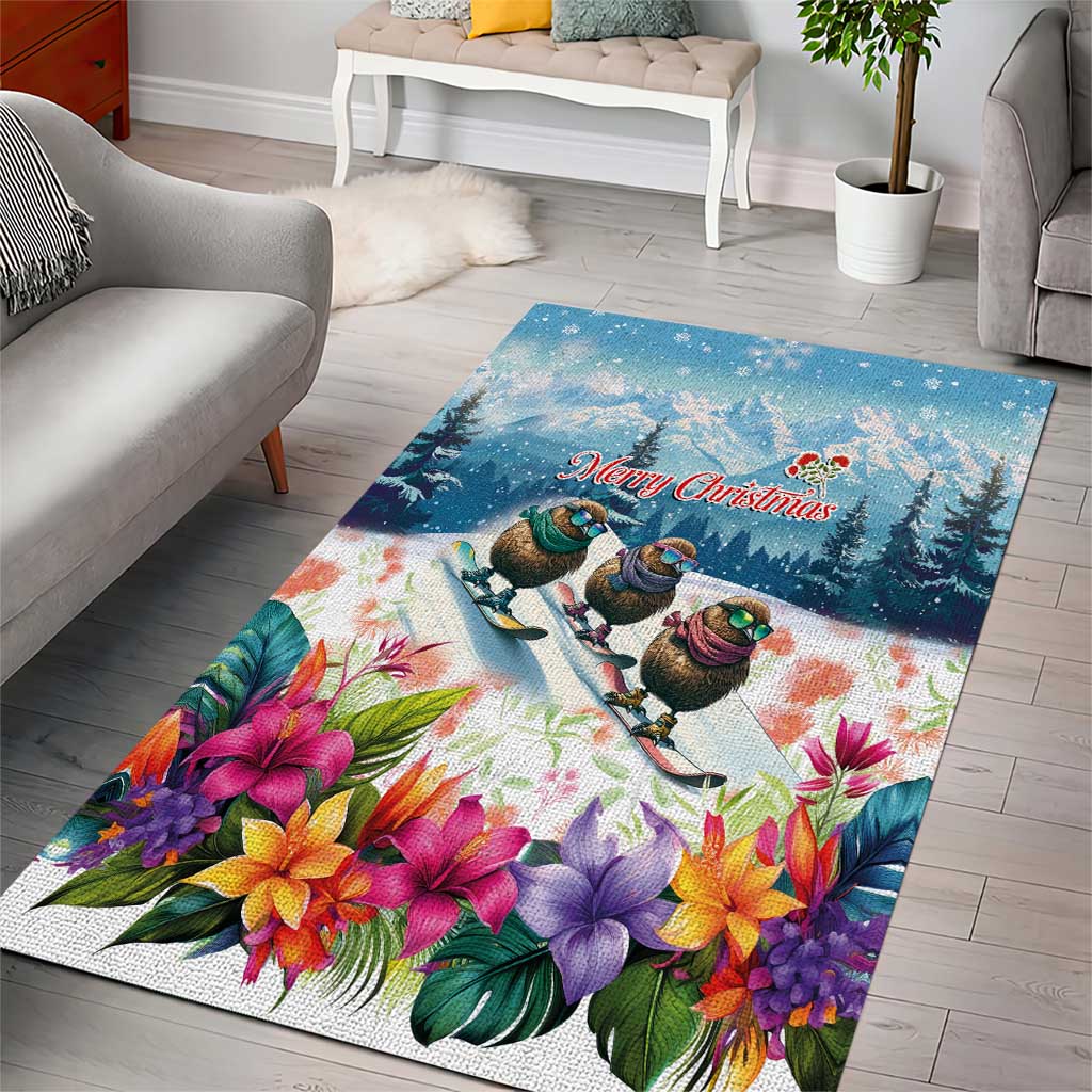 New Zealand Merry Christmas Area Rug Kiwi Birds Snow Boarding-Vibrant Tropical Flower - Polynesian Pride