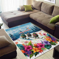 New Zealand Merry Christmas Area Rug Kiwi Birds Snow Boarding-Vibrant Tropical Flower - Polynesian Pride