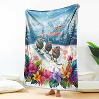 New Zealand Merry Christmas Blanket Kiwi Birds Snow Boarding-Vibrant Tropical Flower - Polynesian Pride