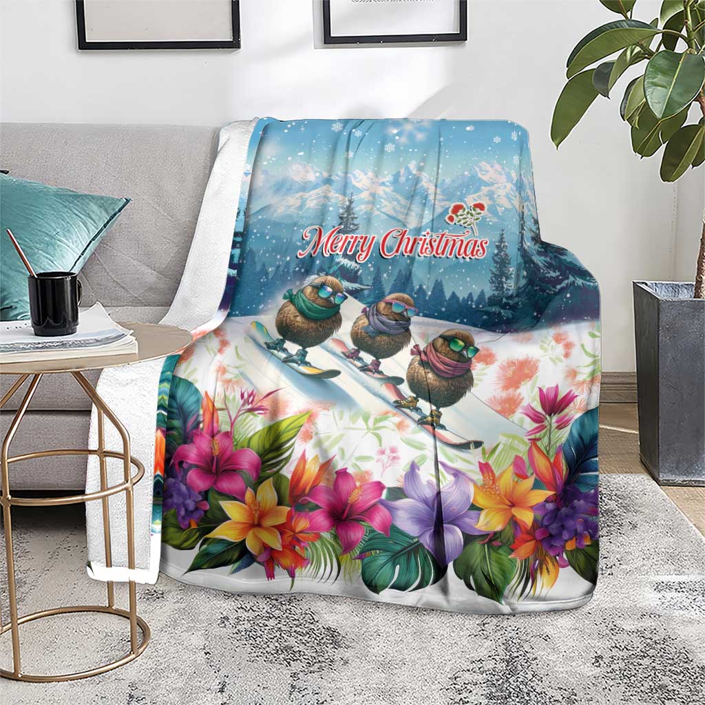 New Zealand Merry Christmas Blanket Kiwi Birds Snow Boarding-Vibrant Tropical Flower - Polynesian Pride