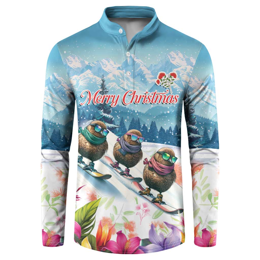 New Zealand Merry Christmas Button Sweatshirt Kiwi Birds Snow Boarding-Vibrant Tropical Flower - Polynesian Pride