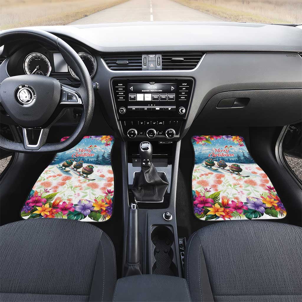 New Zealand Merry Christmas Car Mats Kiwi Birds Snow Boarding-Vibrant Tropical Flower - Polynesian Pride