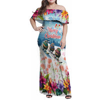 New Zealand Merry Christmas Family Matching Off Shoulder Maxi Dress and Hawaiian Shirt Kiwi Birds Snow Boarding-Vibrant Tropical Flower - Polynesian Pride