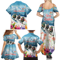 New Zealand Merry Christmas Family Matching Summer Maxi Dress and Hawaiian Shirt Kiwi Birds Snow Boarding-Vibrant Tropical Flower - Polynesian Pride