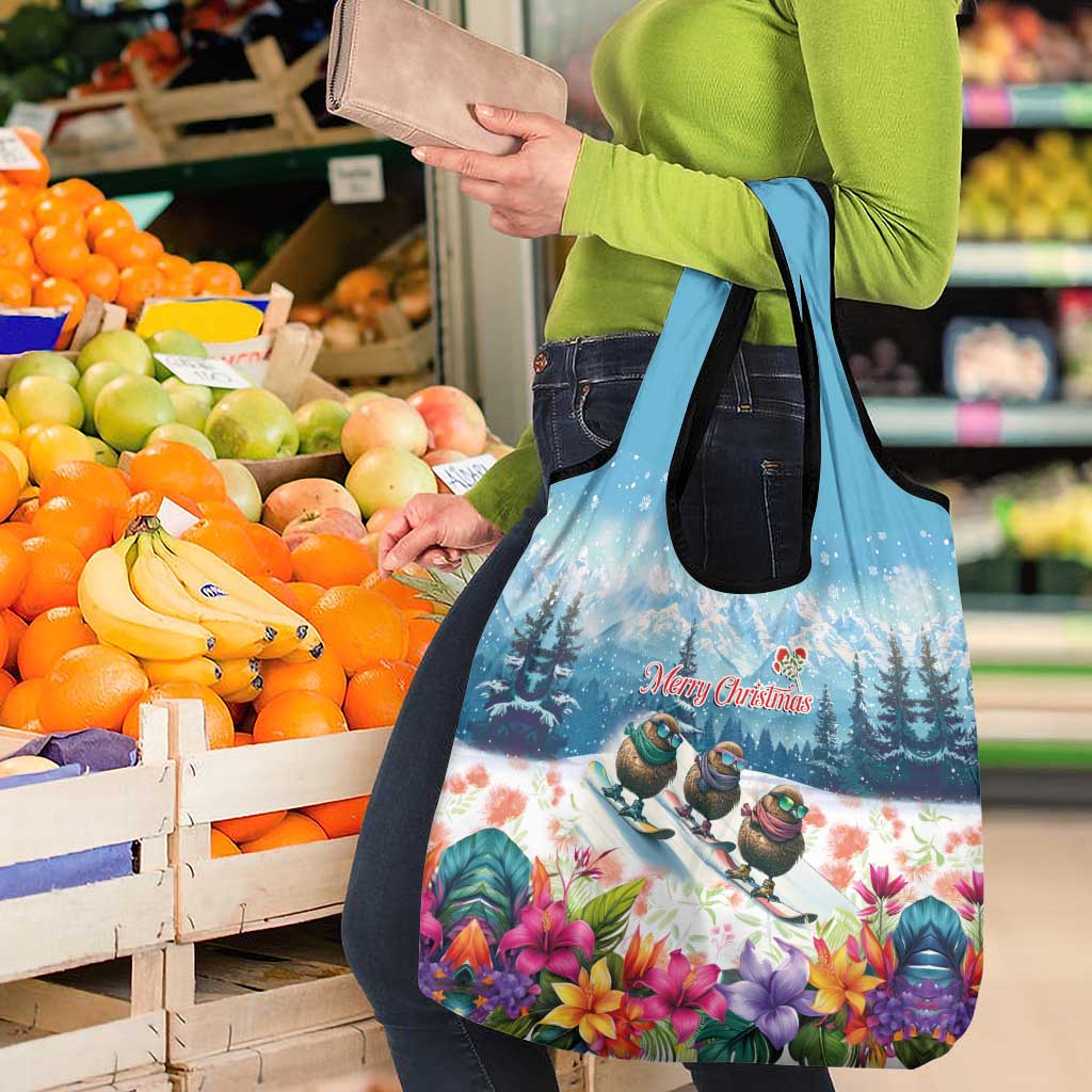New Zealand Merry Christmas Grocery Bag Kiwi Birds Snow Boarding-Vibrant Tropical Flower - Polynesian Pride