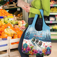 New Zealand Merry Christmas Grocery Bag Kiwi Birds Snow Boarding-Vibrant Tropical Flower - Polynesian Pride