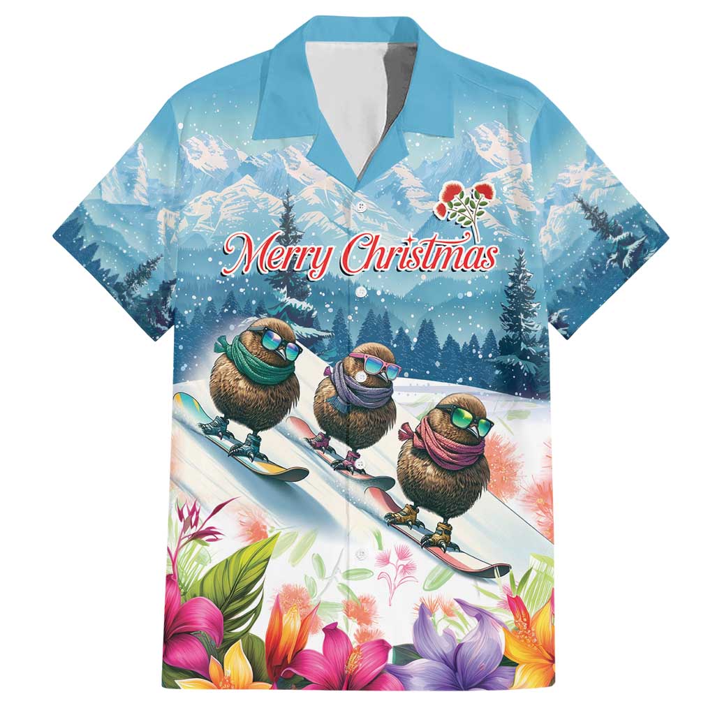 New Zealand Merry Christmas Hawaiian Shirt Kiwi Birds Snow Boarding-Vibrant Tropical Flower - Polynesian Pride