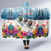 New Zealand Merry Christmas Hooded Blanket Kiwi Birds Snow Boarding-Vibrant Tropical Flower - Polynesian Pride