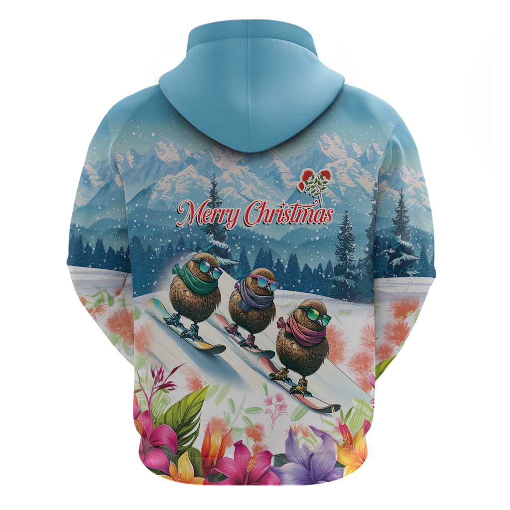 New Zealand Merry Christmas Hoodie Kiwi Birds Snow Boarding-Vibrant Tropical Flower - Polynesian Pride
